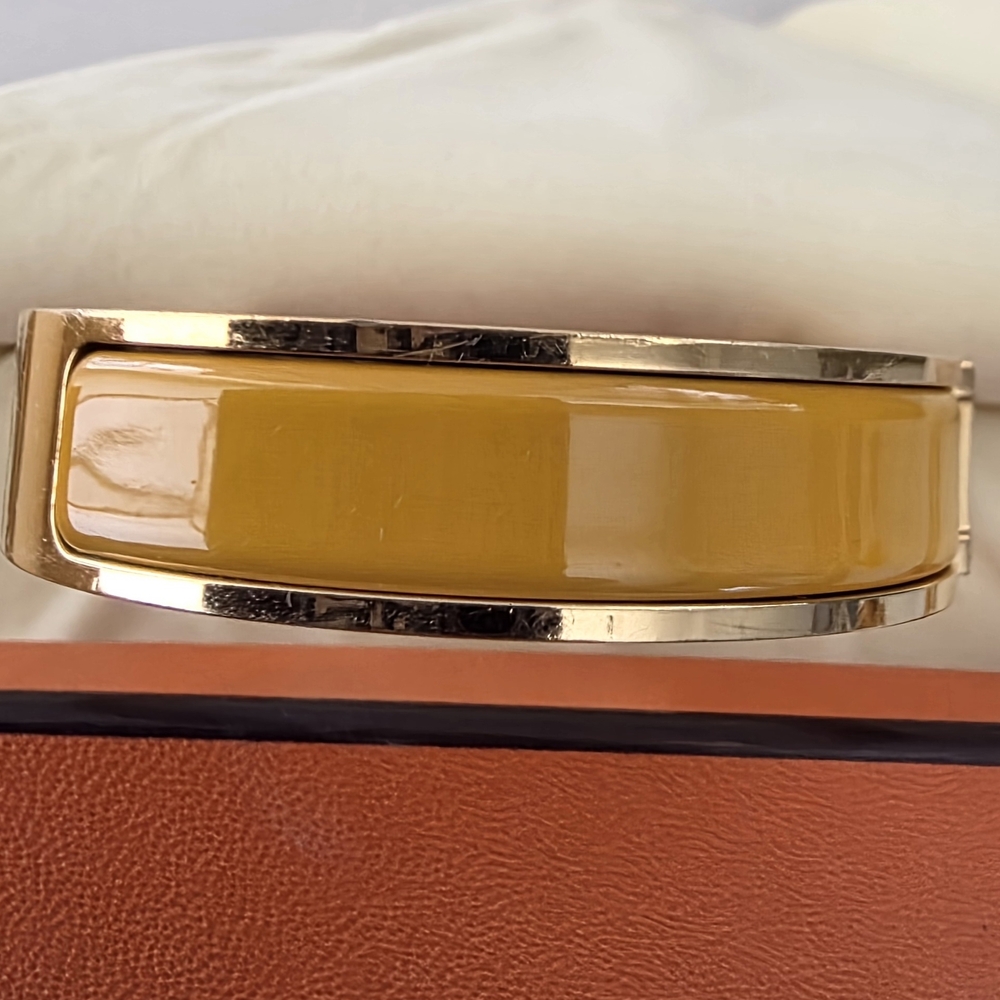 Authentic Hermes Gold & Yellow Cuff Bracelet Hermès Clic H Narrow Size PM (Petit - Picture 6 of 11